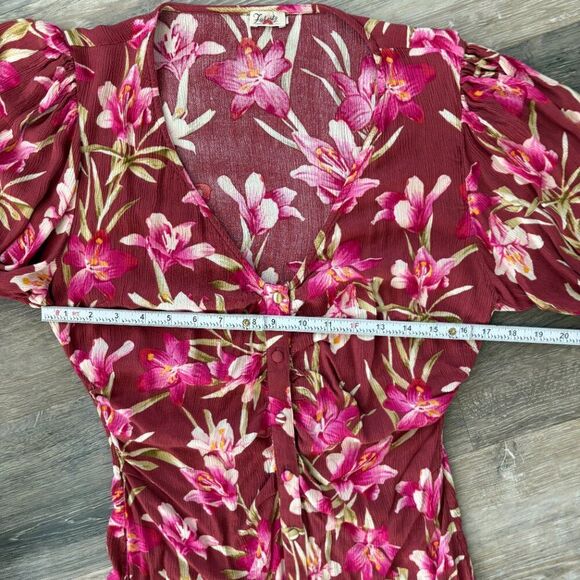 Faherty Floral Button Front Maxi Dress Pink Maroon Size Small Sorrento Dress - Picture 9 of 14